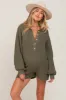 Olive Button Down Maternity Sweater Romper sold by Pinkblush