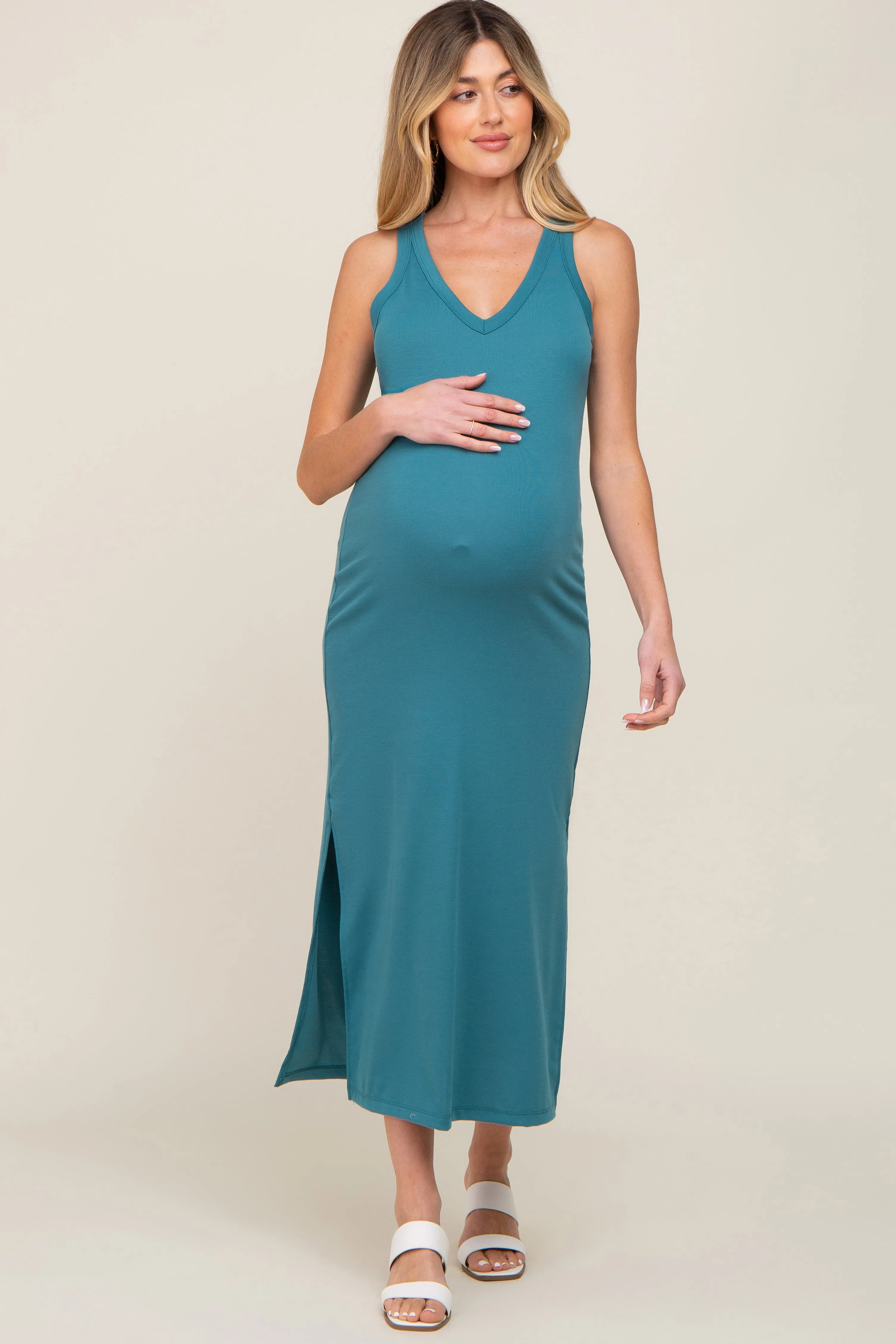 Emerald Basic Maternity Shift Midi Dress sold by Pinkblush