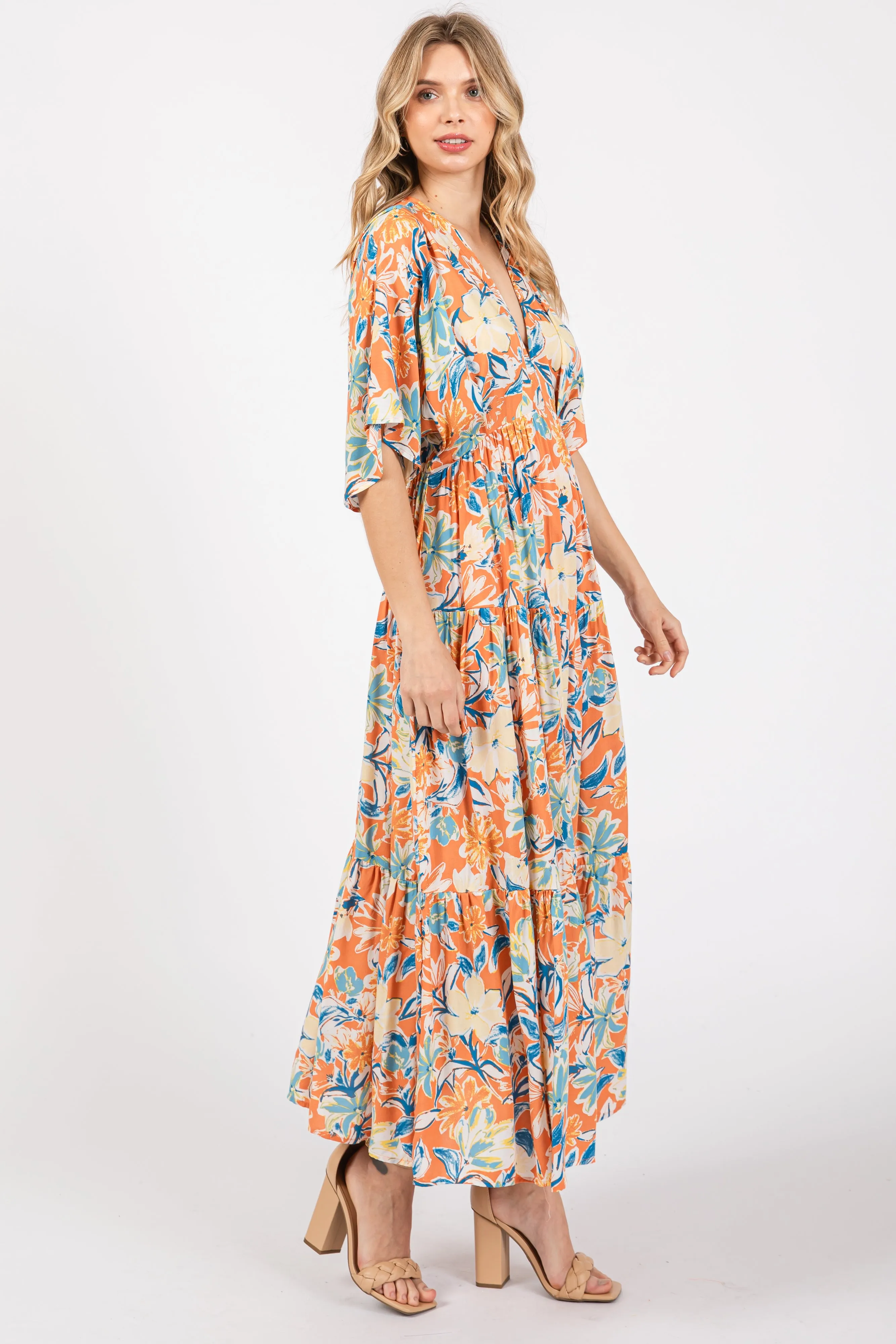Peach Floral Dolman Sleeve Tiered Dress sold by Pinkblush product image thumbnail 2