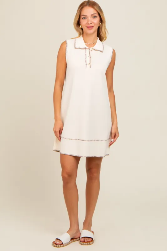 Cream Contrast Stitch Polo Dress sold by Pinkblush