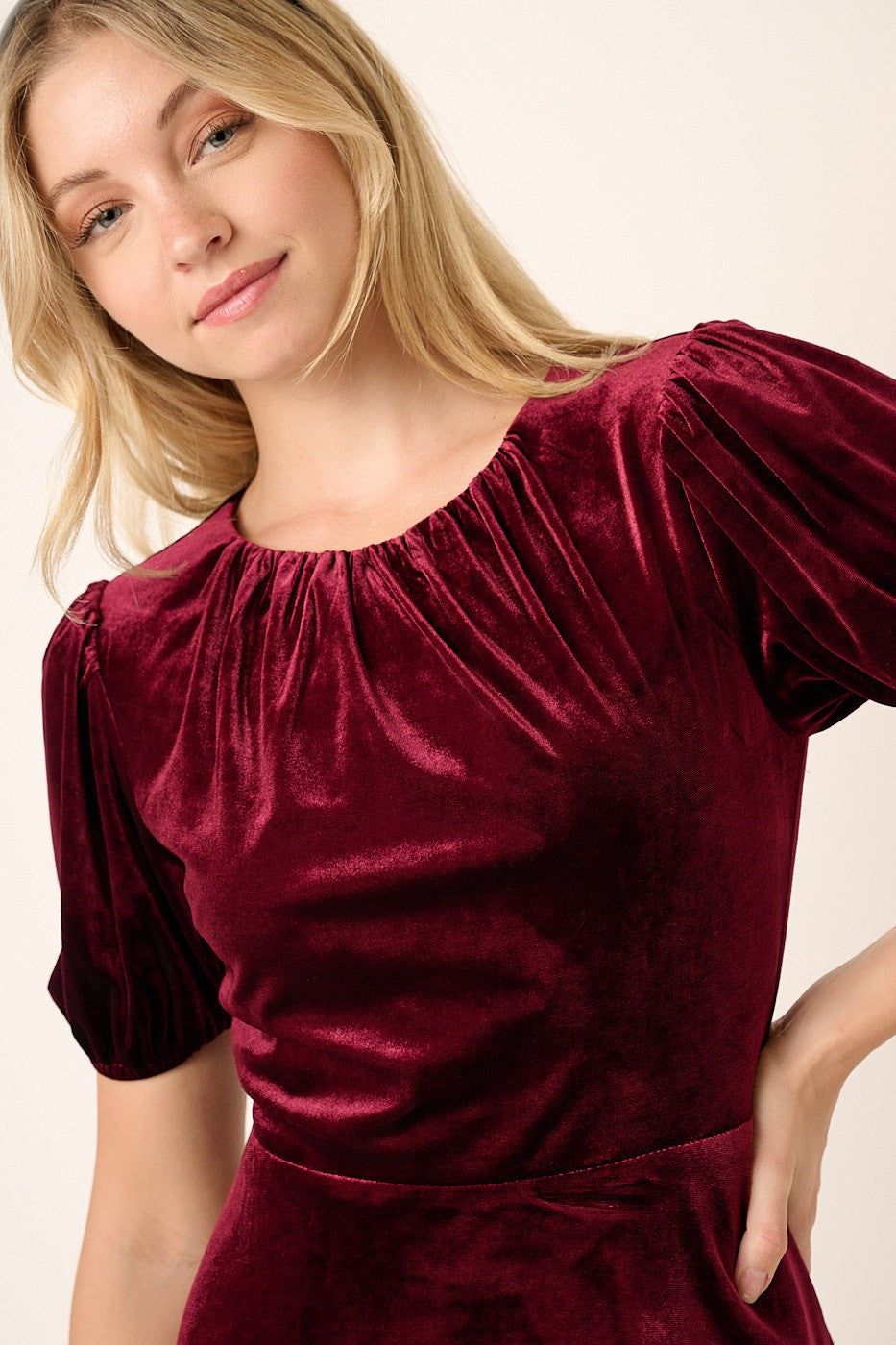 Wine Velvet Short Sleeve Mini Dress sold by Pinkblush product image thumbnail 4