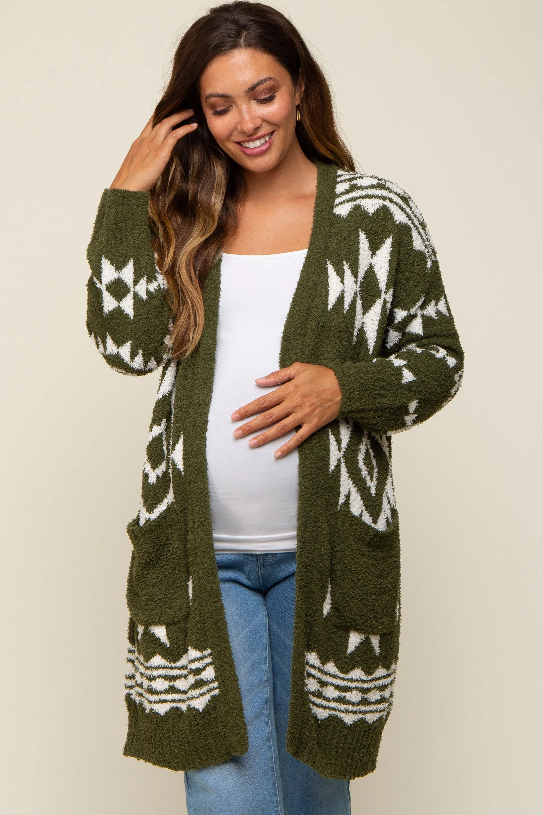 Olive Print Fuzzy Maternity Cardigan sold by Pinkblush product image thumbnail 2