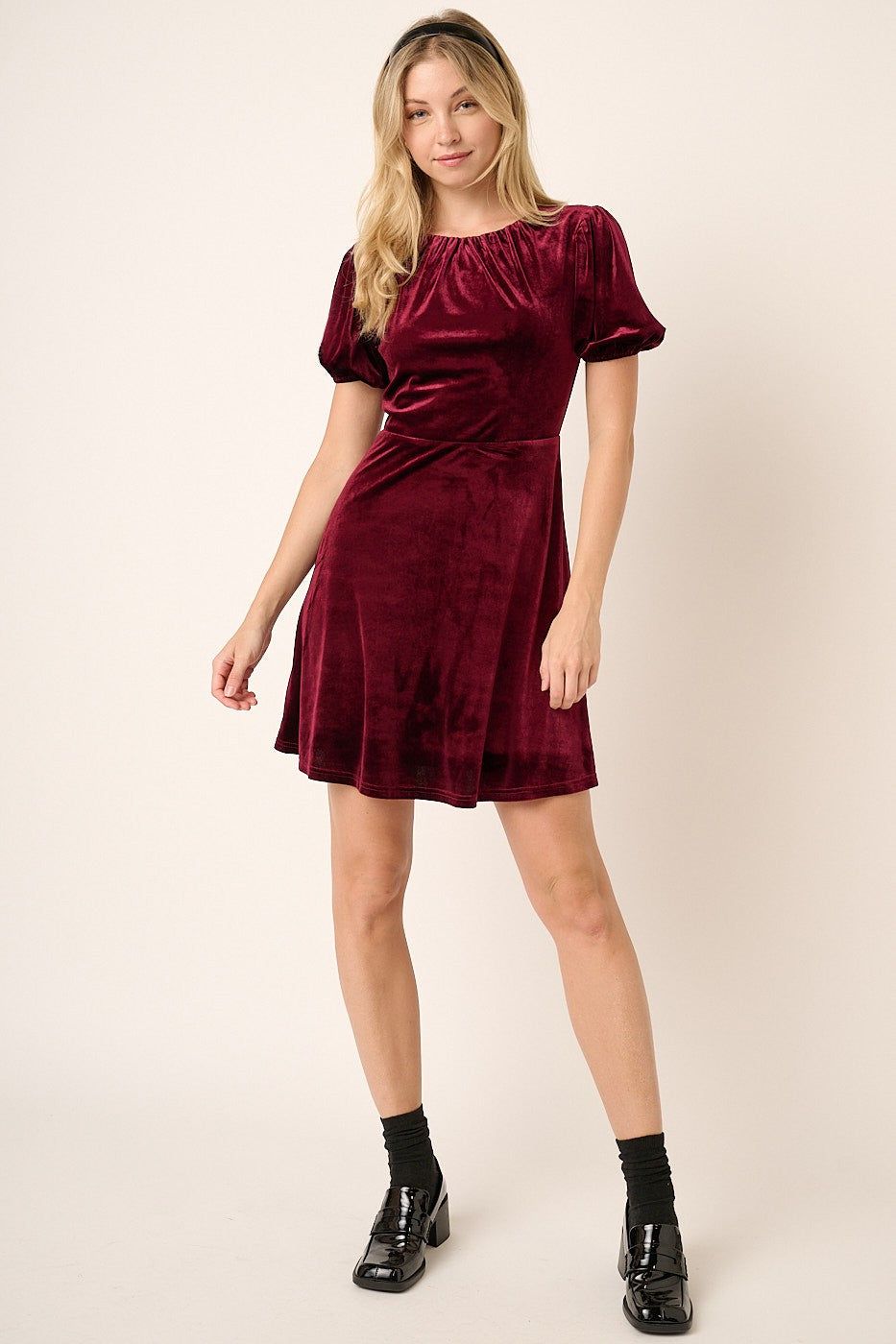 Wine Velvet Short Sleeve Mini Dress sold by Pinkblush product image thumbnail 5