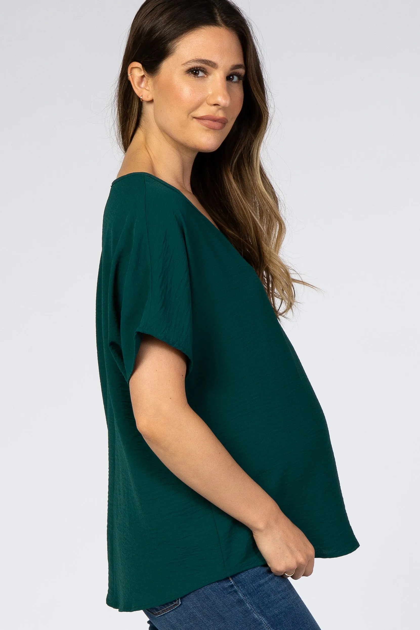 Forest Green Short Sleeve Maternity Blouse sold by Pinkblush product image thumbnail 2