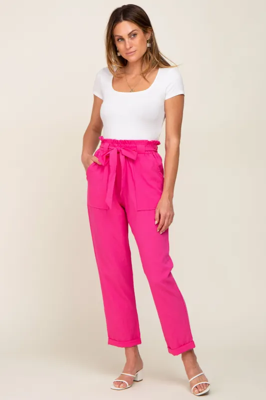 Fuchsia Paper Bag Waist Cropped Pants sold by Pinkblush