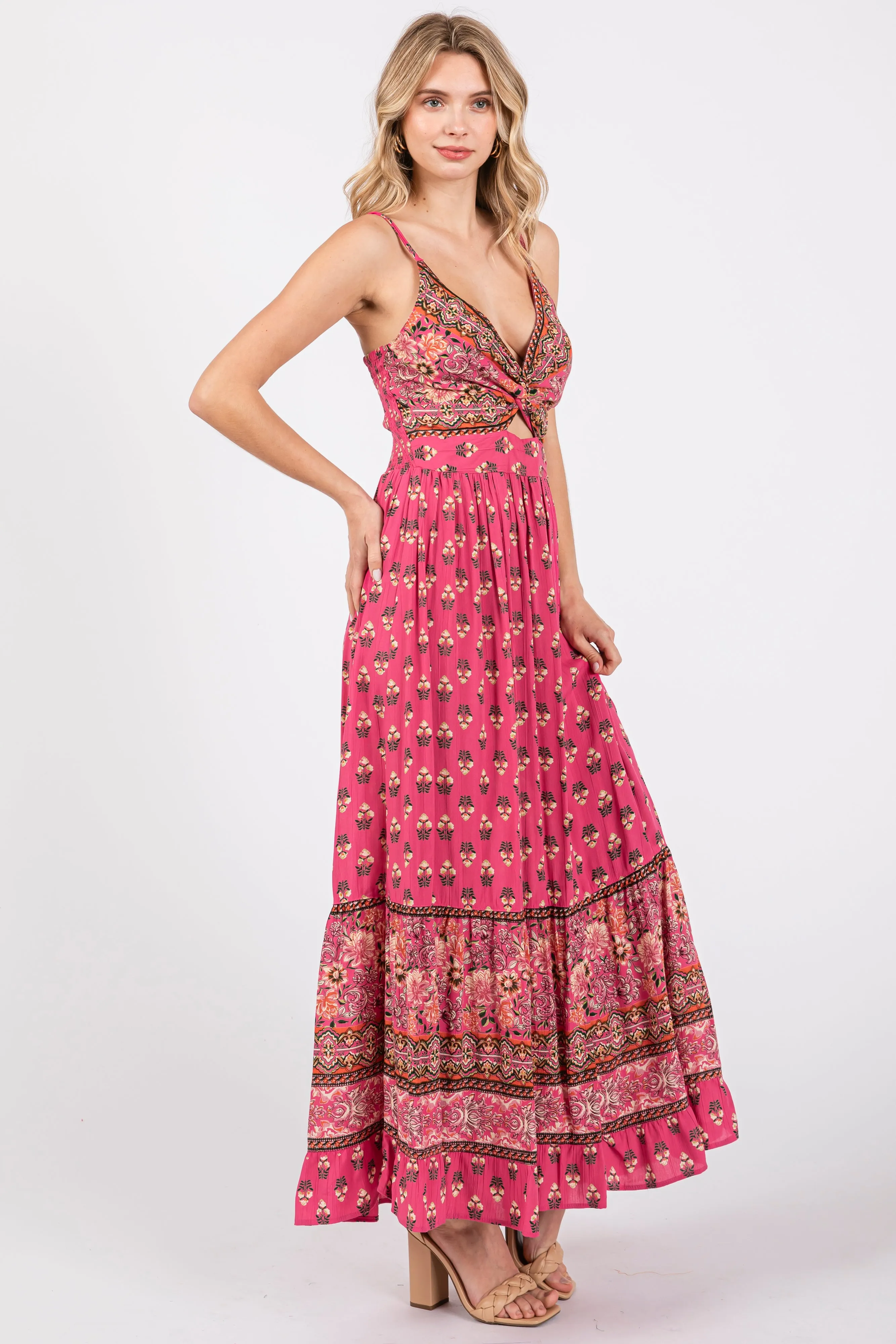 Fuchsia Floral Cutout Maxi Dress sold by Pinkblush product image thumbnail 2