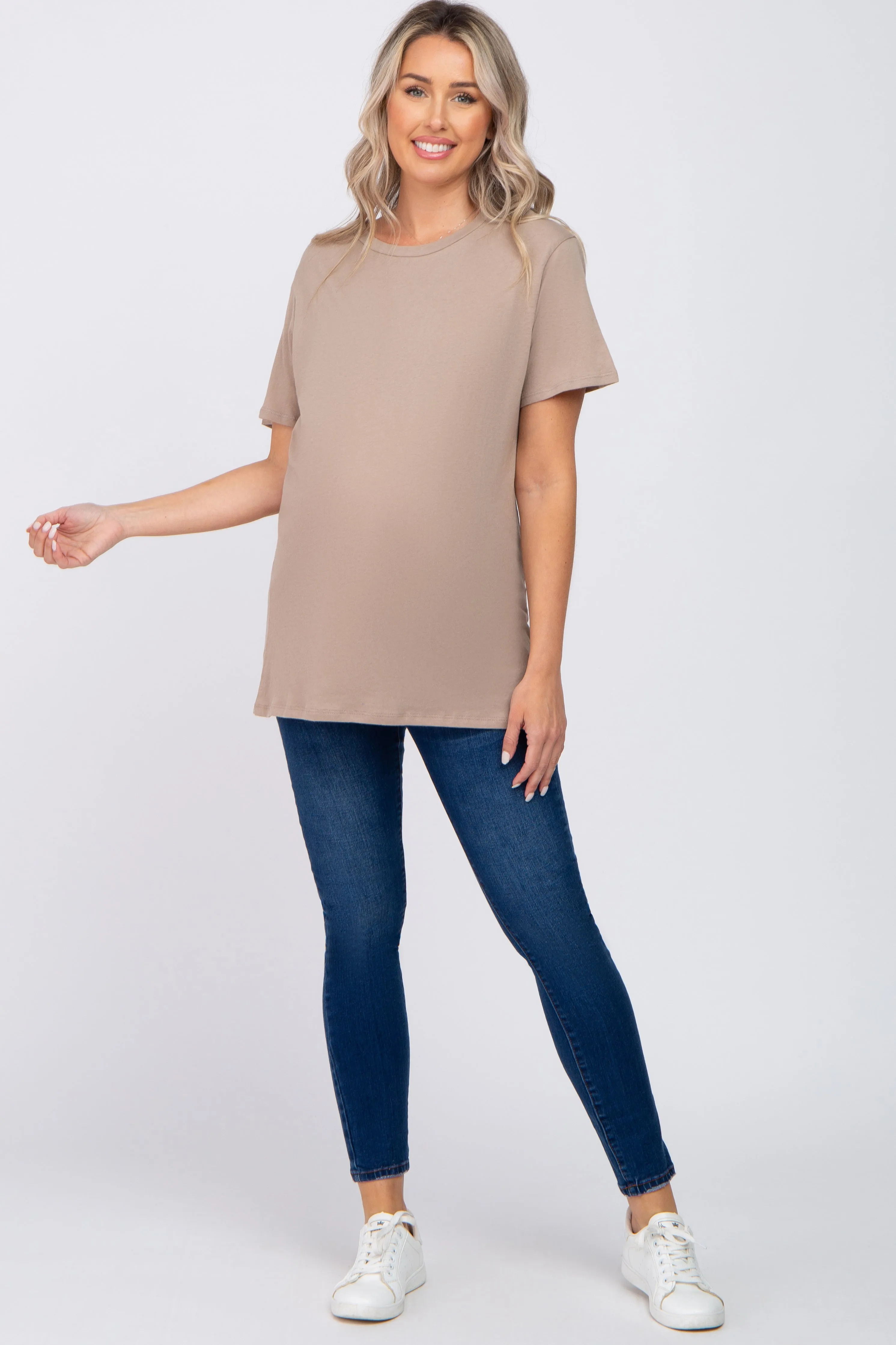 Mocha Oversized Short Sleeve Maternity Top sold by Pinkblush product image thumbnail 4