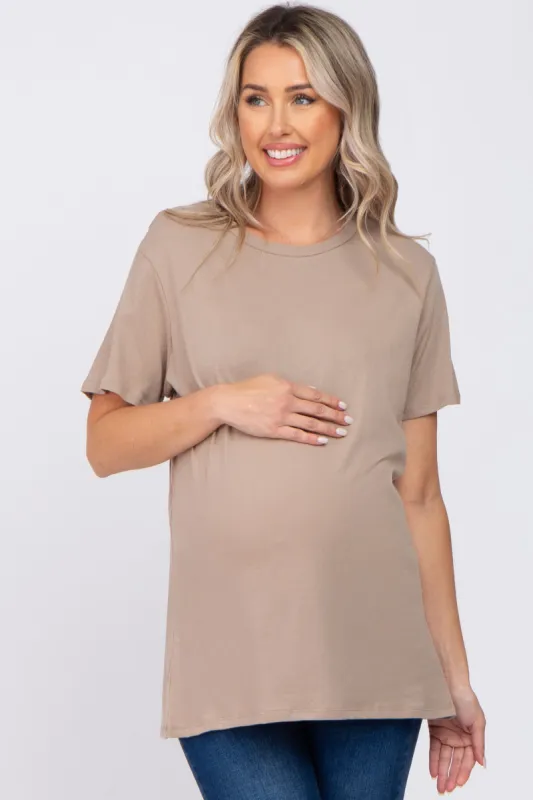 Mocha Oversized Short Sleeve Maternity Top sold by Pinkblush