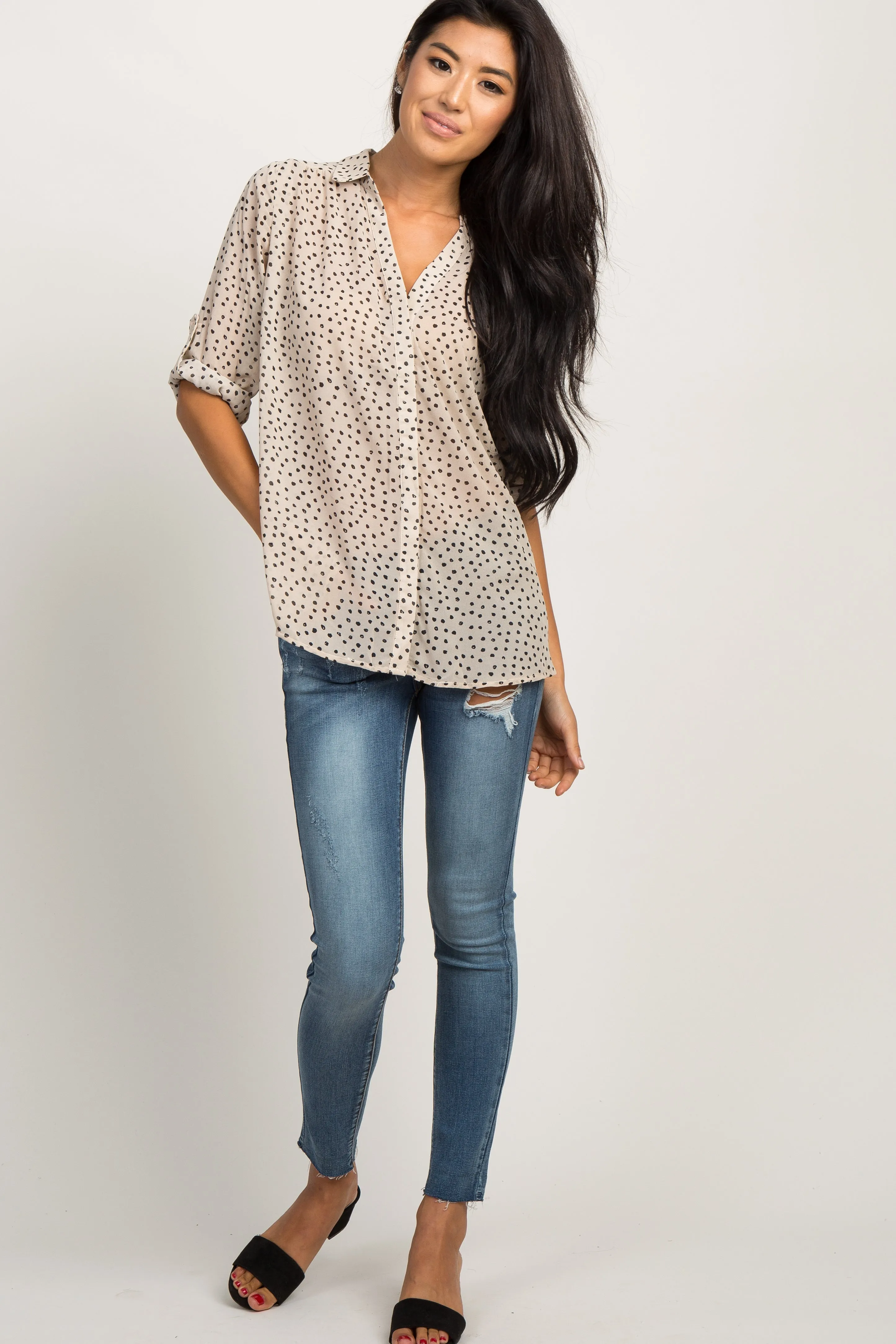 Beige Polka Dot Chiffon Blouse sold by Pinkblush product image thumbnail 2