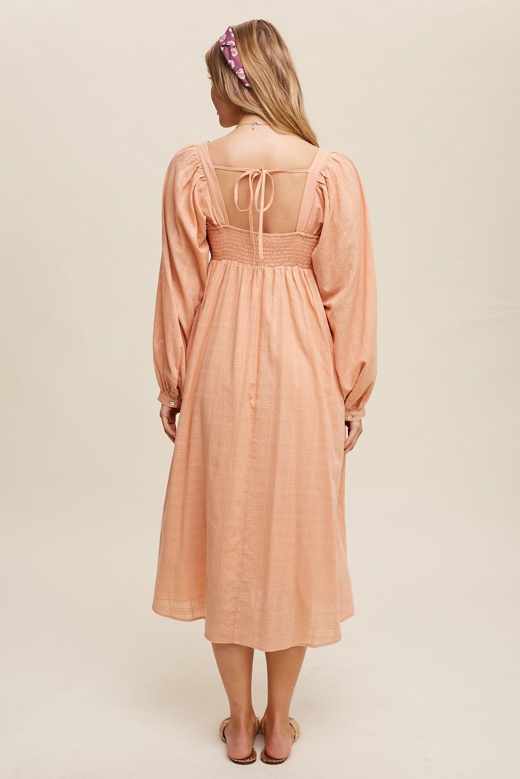 Peach Criss Cross Front Square Neck Long Sleeve Midi Dress sold by Pinkblush product image thumbnail 3