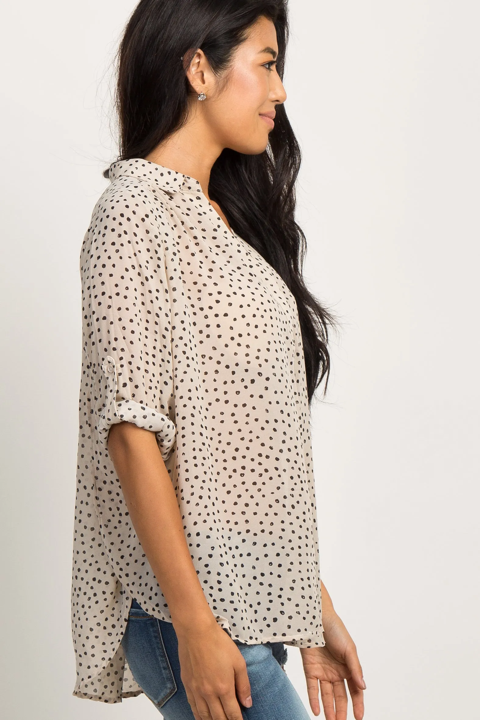 Beige Polka Dot Chiffon Blouse sold by Pinkblush product image thumbnail 3