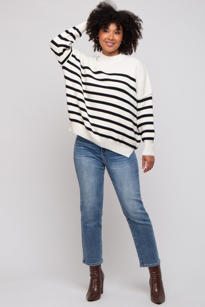 Black Striped Drop Shoulder Sweater sold by Pinkblush