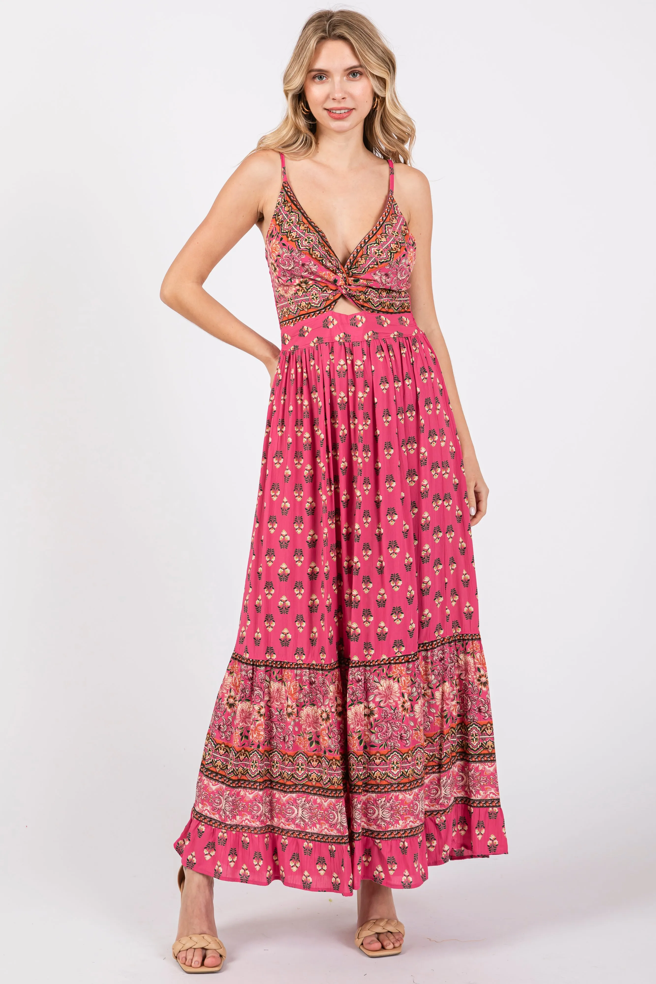 Fuchsia Floral Cutout Maxi Dress sold by Pinkblush