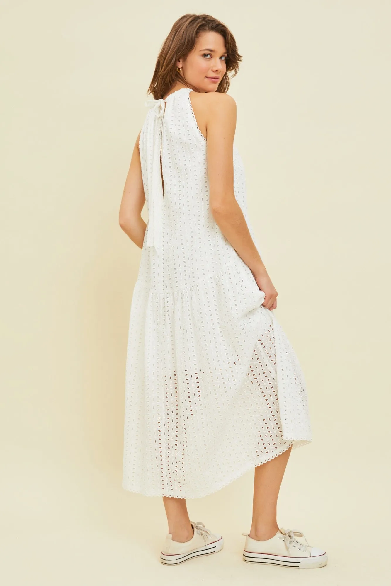White Sleeveless Drop Waist Eyelet Dress sold by Pinkblush product image thumbnail 3