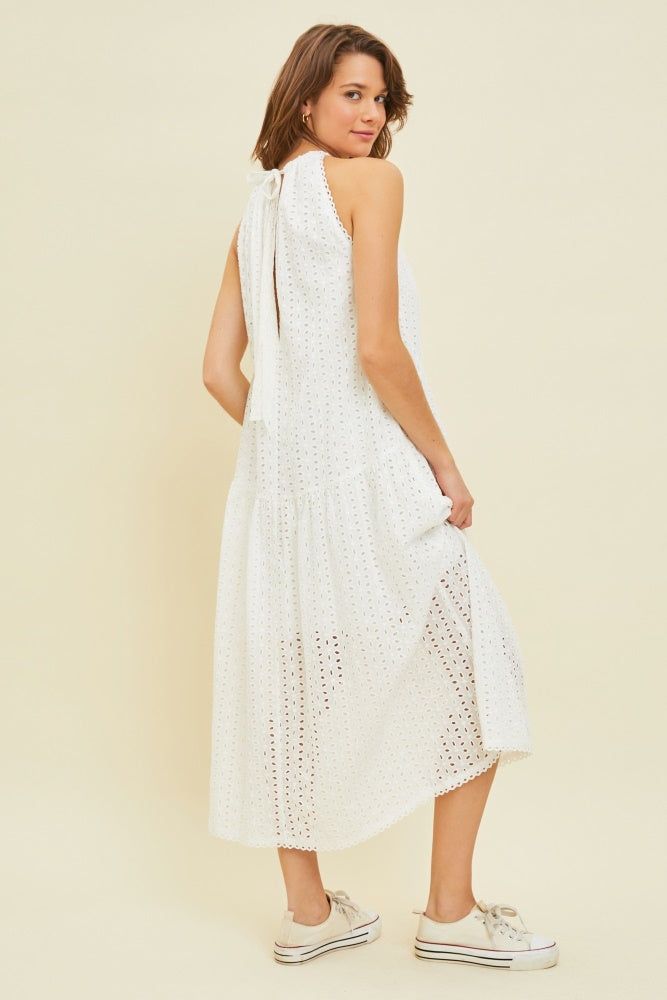 White Sleeveless Drop Waist Eyelet Dress sold by Pinkblush product image thumbnail 3