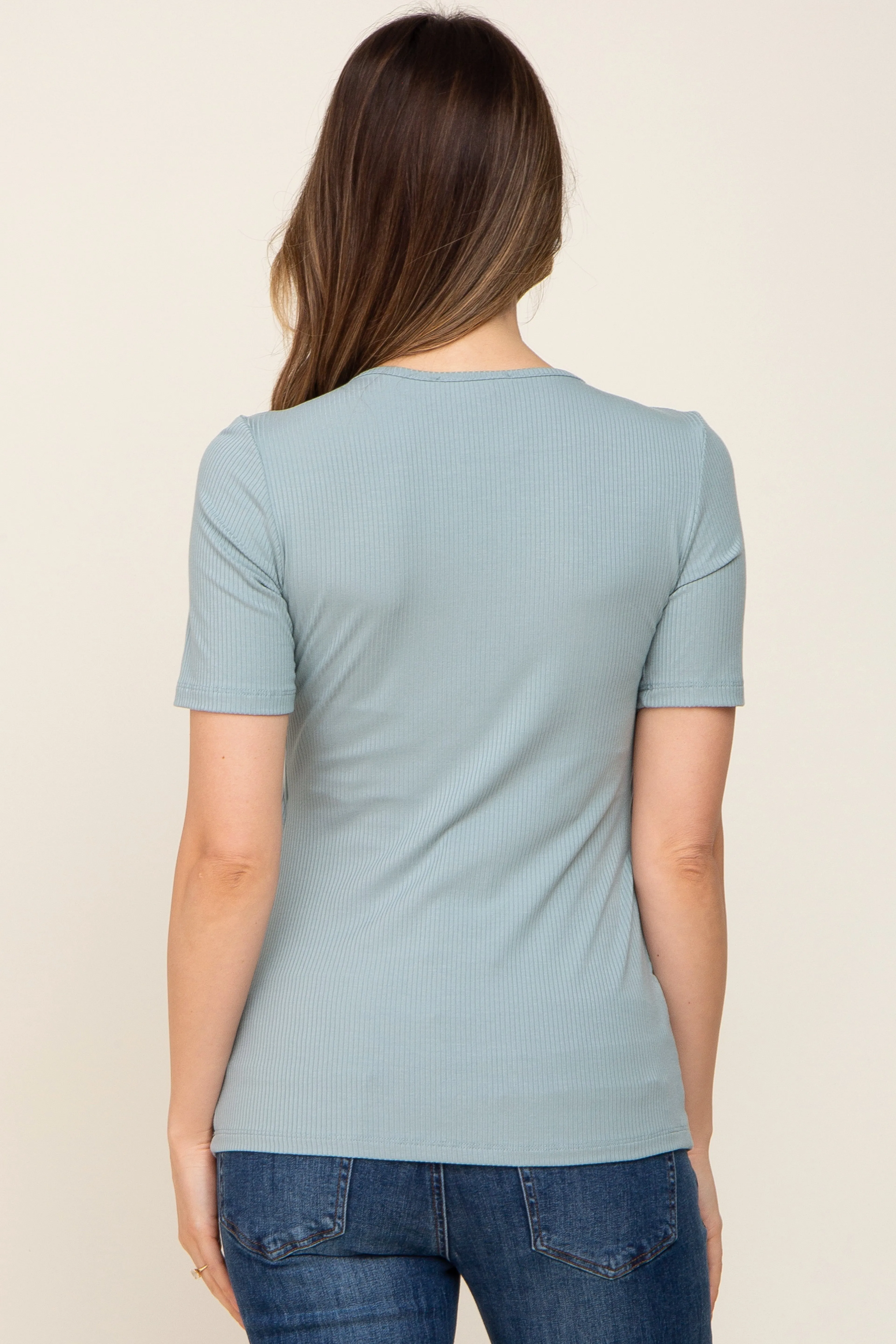 Mint Green Ribbed Wrap Front Maternity/Nursing Top sold by Pinkblush product image thumbnail 3