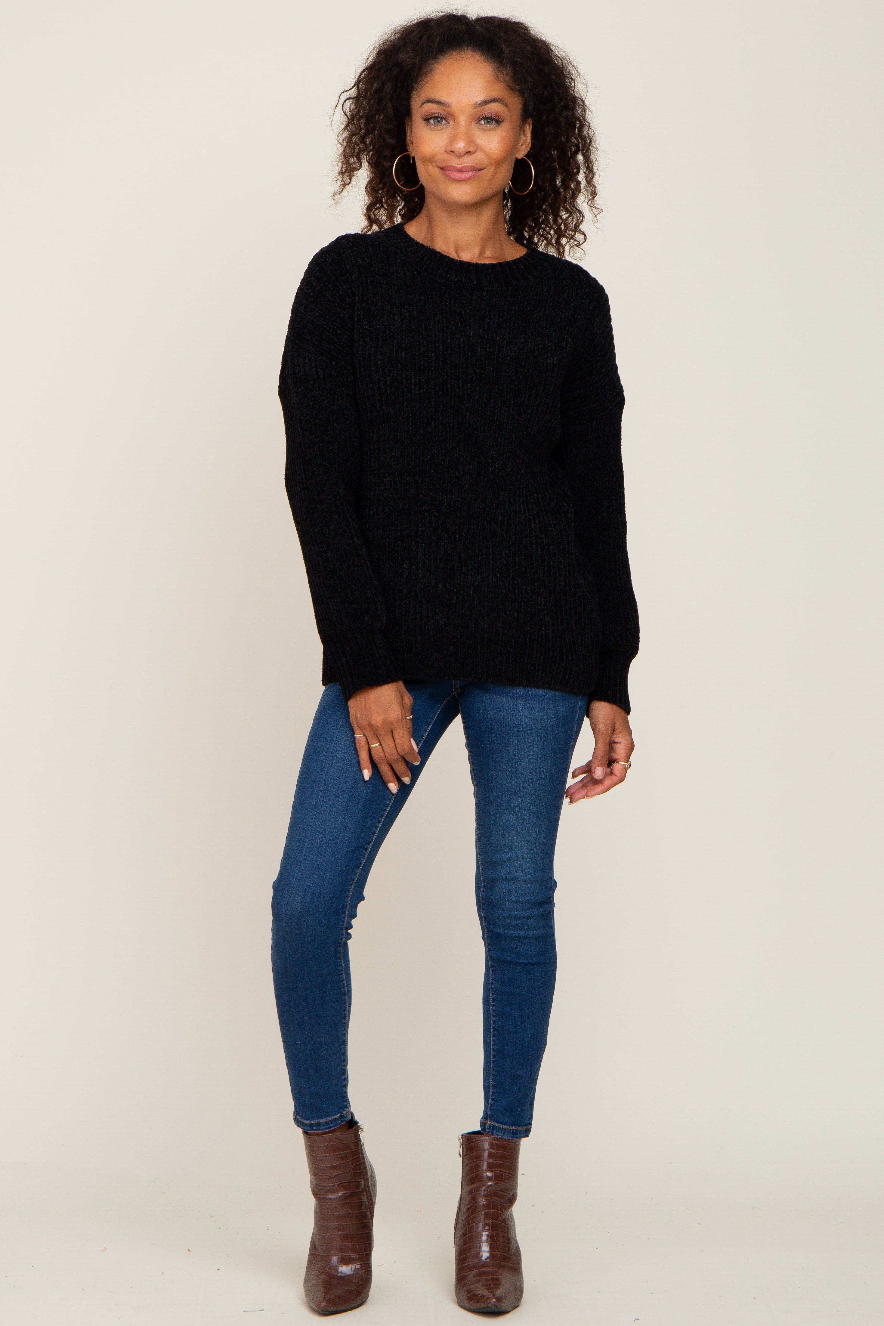 Black Soft Chenille Knit Sweater sold by Pinkblush product image thumbnail 4