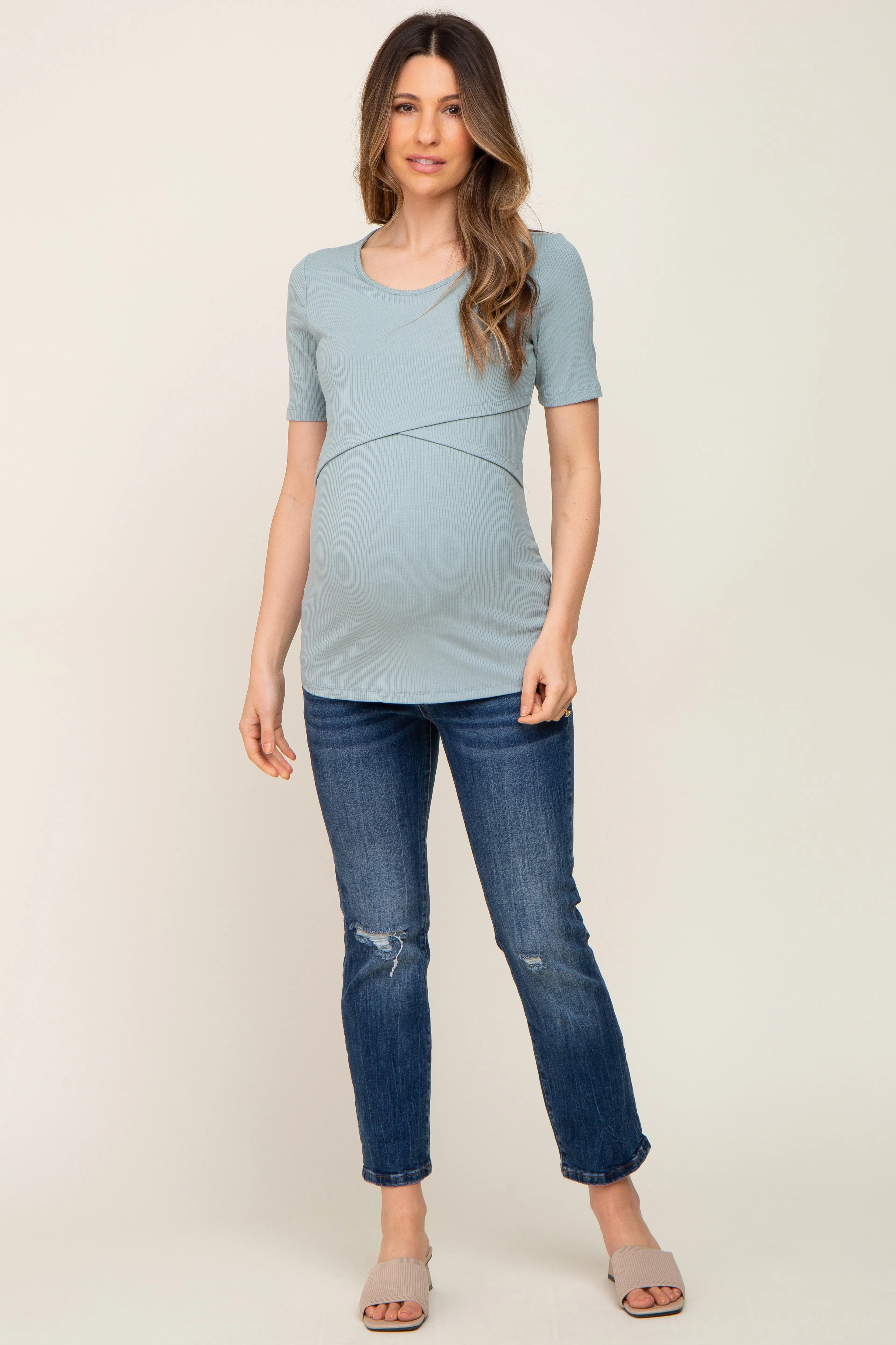 Mint Green Ribbed Wrap Front Maternity/Nursing Top sold by Pinkblush product image thumbnail 5