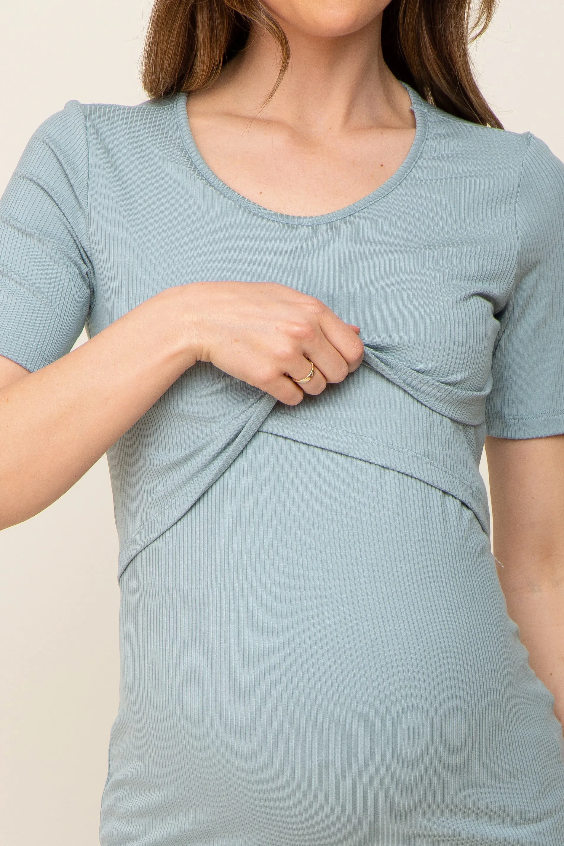 Mint Green Ribbed Wrap Front Maternity/Nursing Top sold by Pinkblush product image thumbnail 4