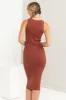 Rust Sleeveless Ribbed Midi Dress sold by Pinkblush