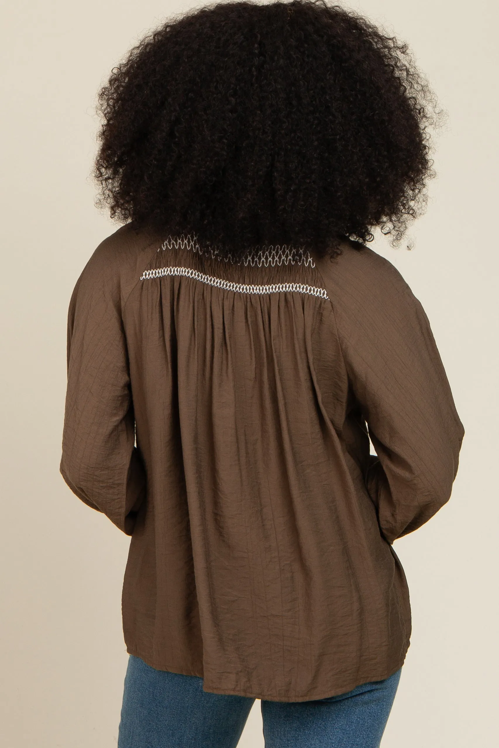 Olive Embroidered Smocked Blouse sold by Pinkblush product image thumbnail 4