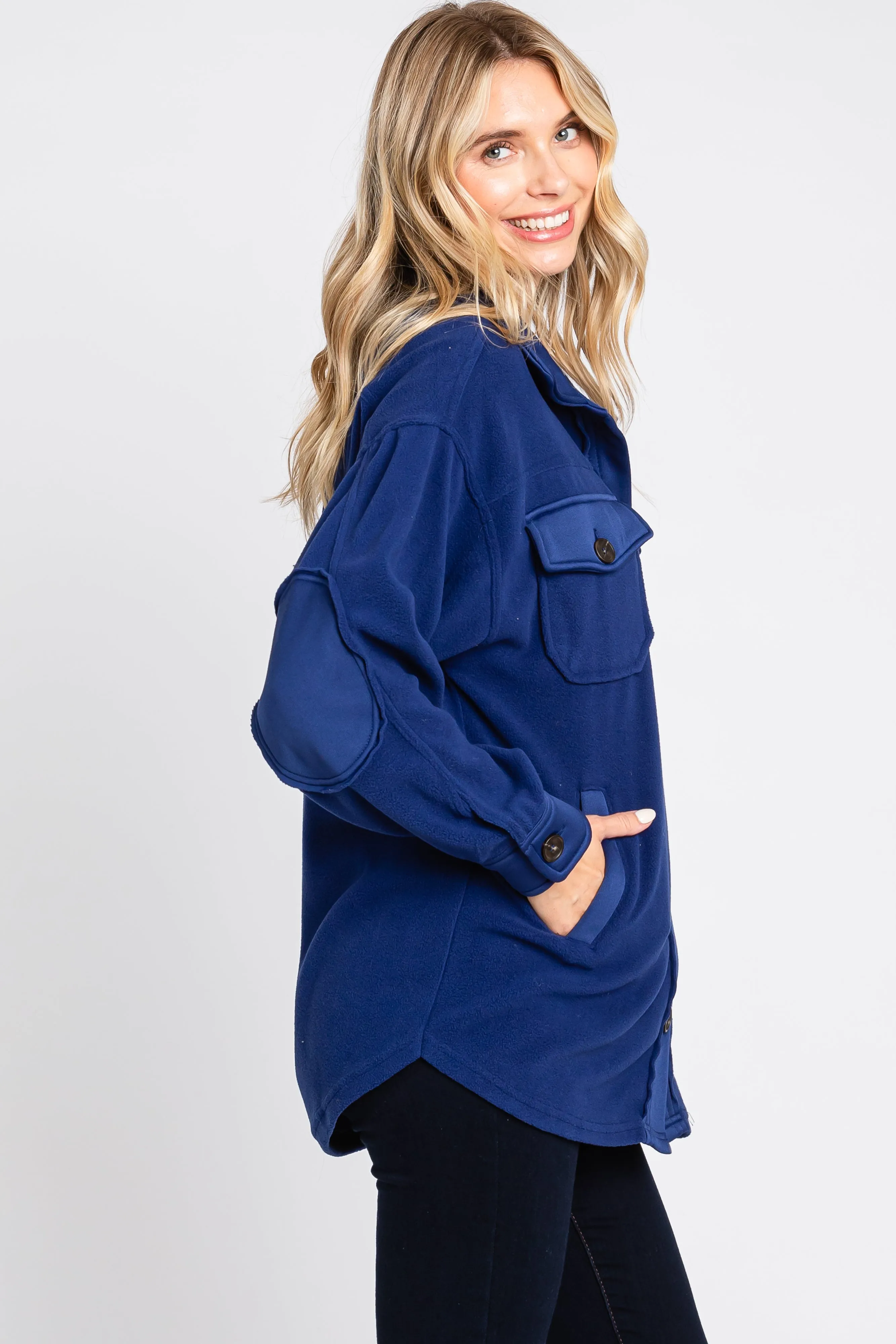 Navy Blue Fleece Double Front Pocket Jacket sold by Pinkblush product image thumbnail 3