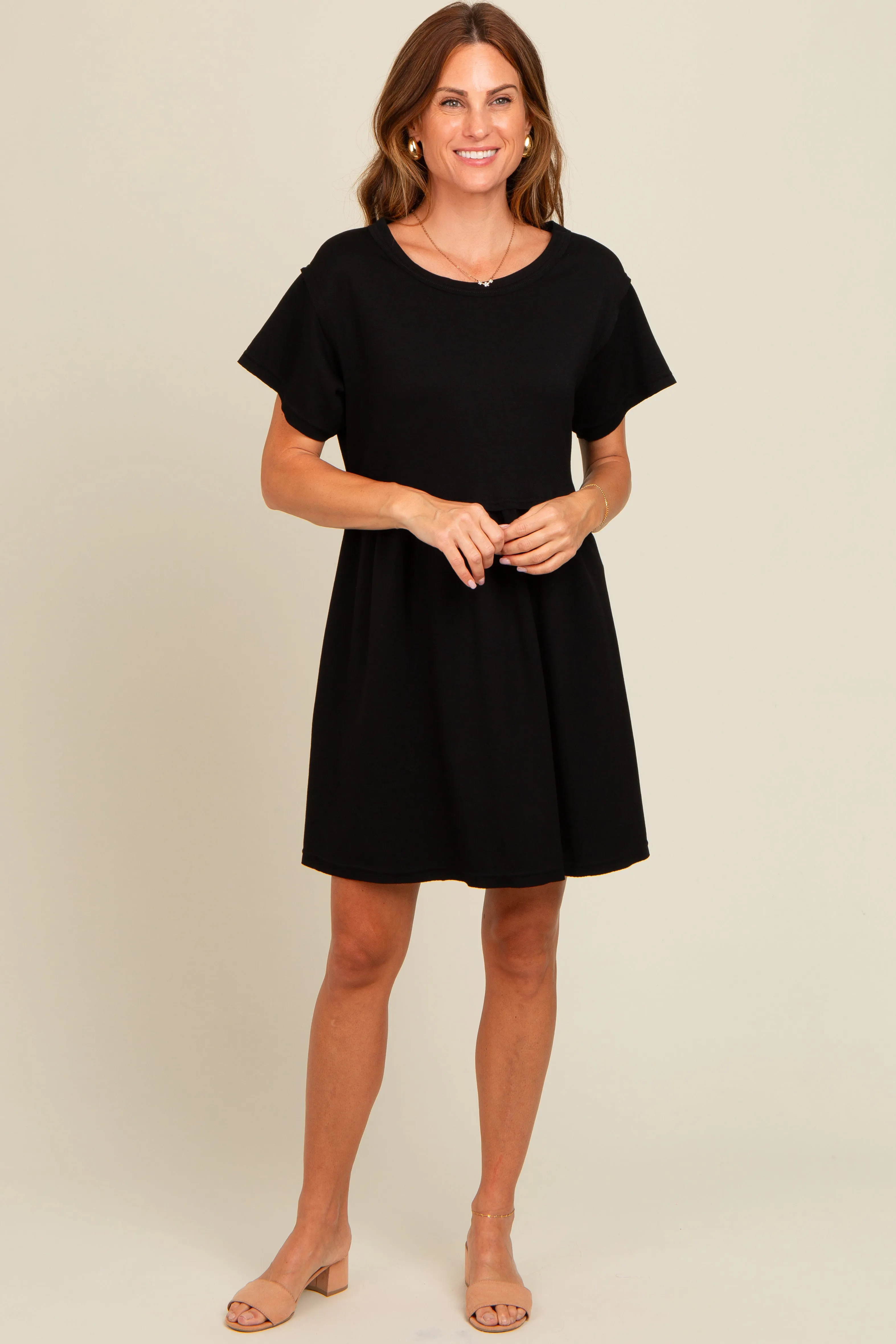 Black Cut Edge Short Sleeve Dress sold by Pinkblush