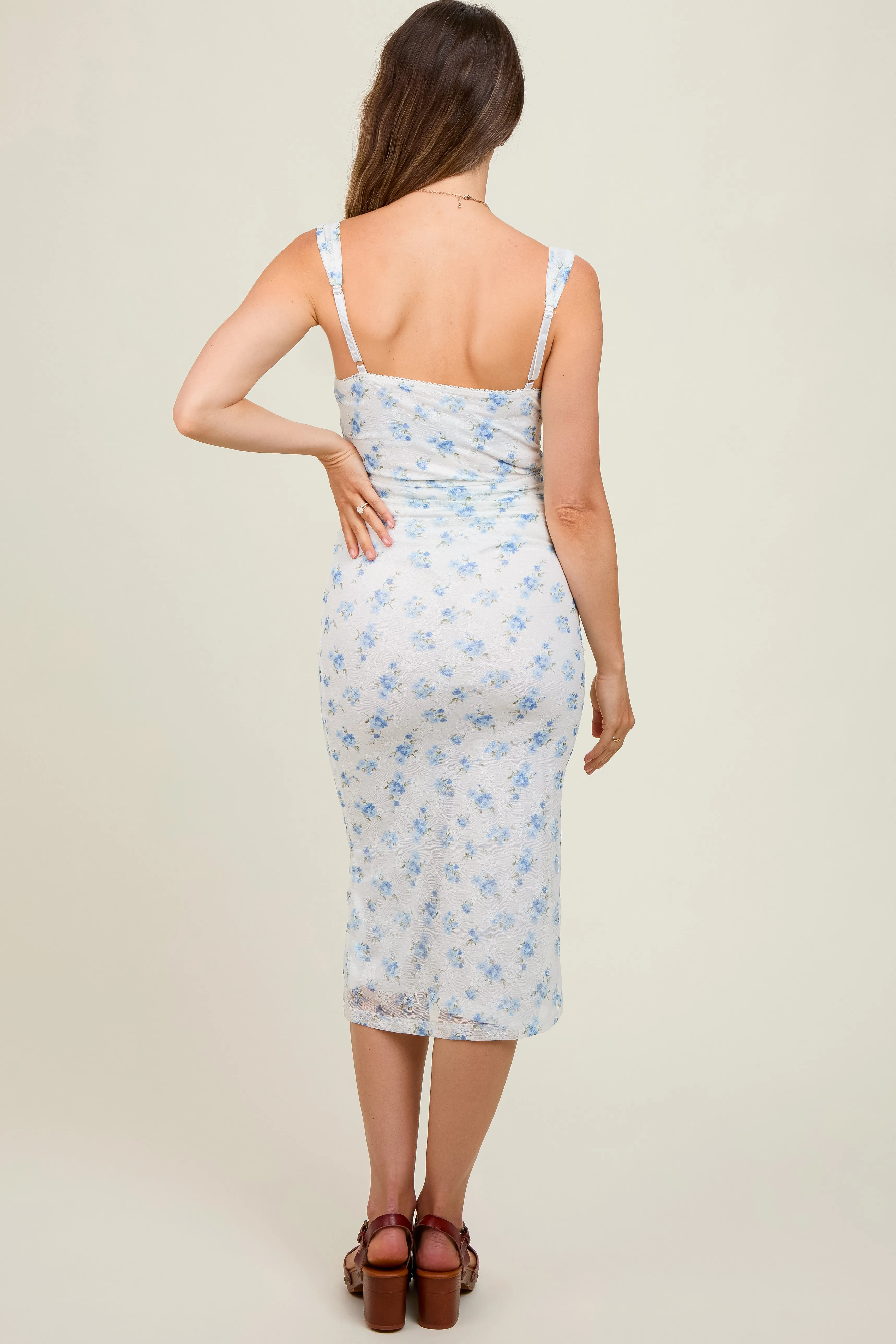 Blue Floral V-Neck Sleeveless Maternity Midi Dress sold by Pinkblush product image thumbnail 4