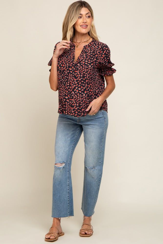 Black Printed Puff Sleeve Maternity Blouse sold by Pinkblush product image thumbnail 4