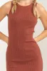 Rust Sleeveless Ribbed Midi Dress sold by Pinkblush
