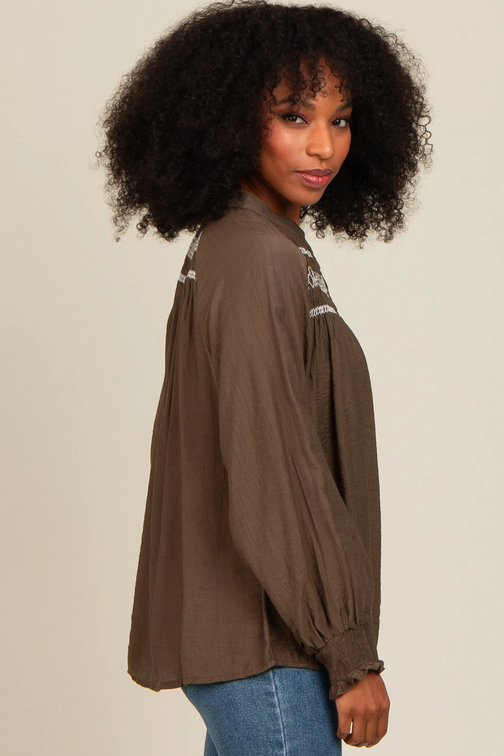 Olive Embroidered Smocked Blouse sold by Pinkblush product image thumbnail 3