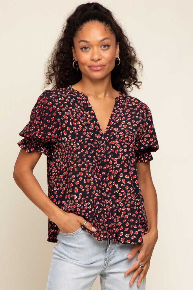Black Printed Puff Sleeve Maternity Blouse sold by Pinkblush product image thumbnail 5