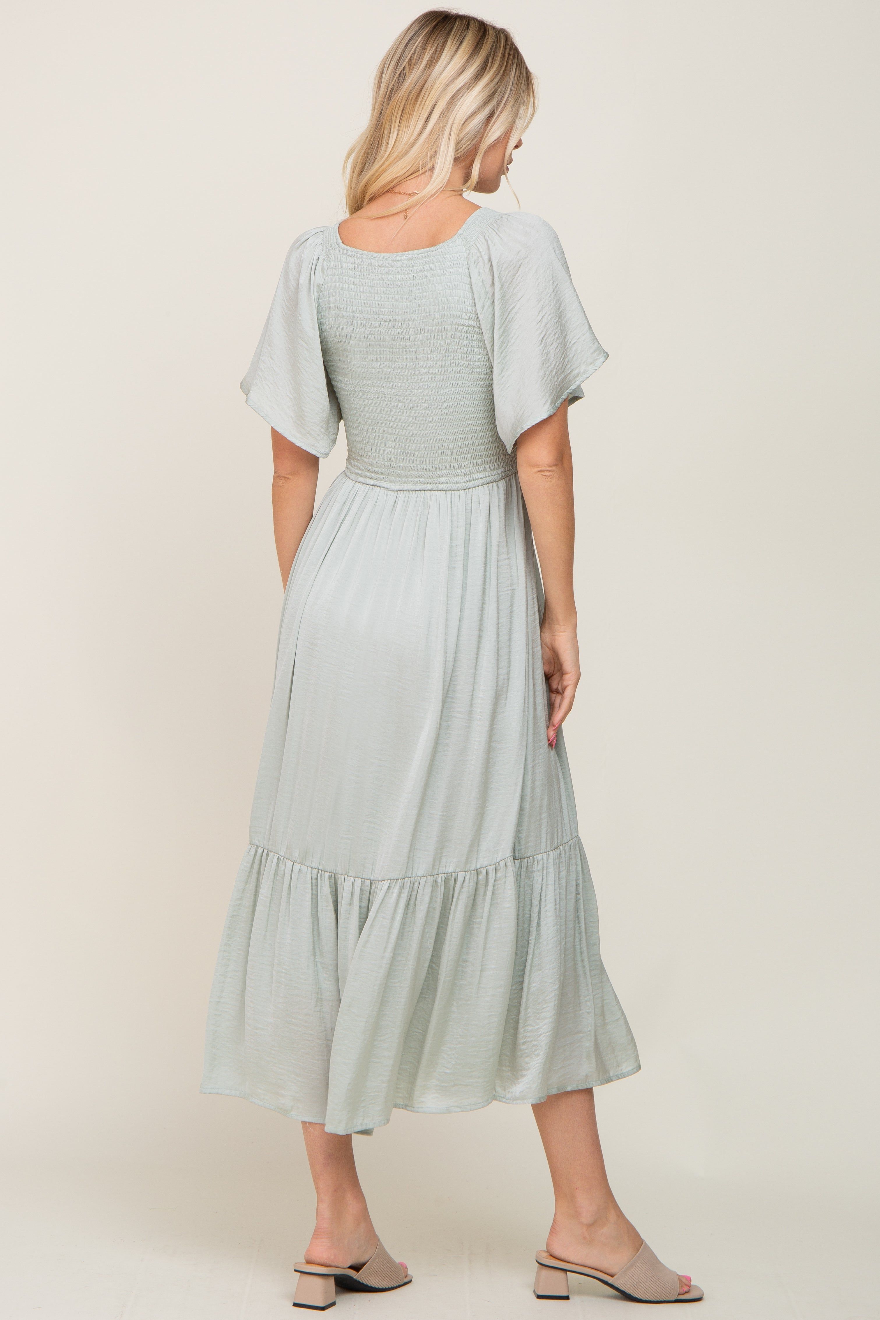 Mint Green Satin Smocked Midi Dress sold by Pinkblush product image thumbnail 3