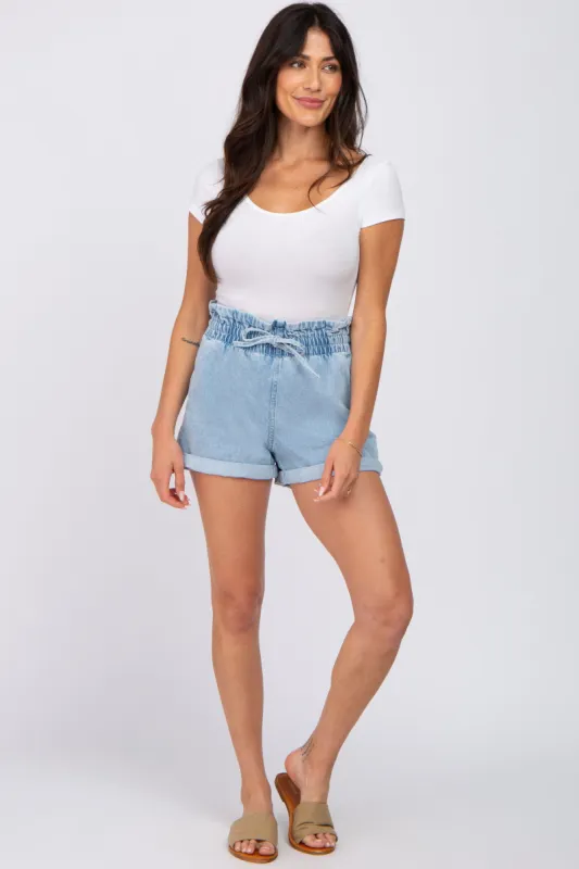 Light Denim Smocked Waist Shorts sold by Pinkblush