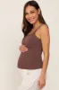 Brown Ribbed Maternity Tank Top sold by Pinkblush