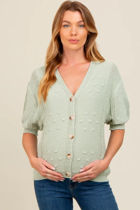 Light Olive Textured V-Neck Short Sleeve Maternity Cardigan sold by Pinkblush