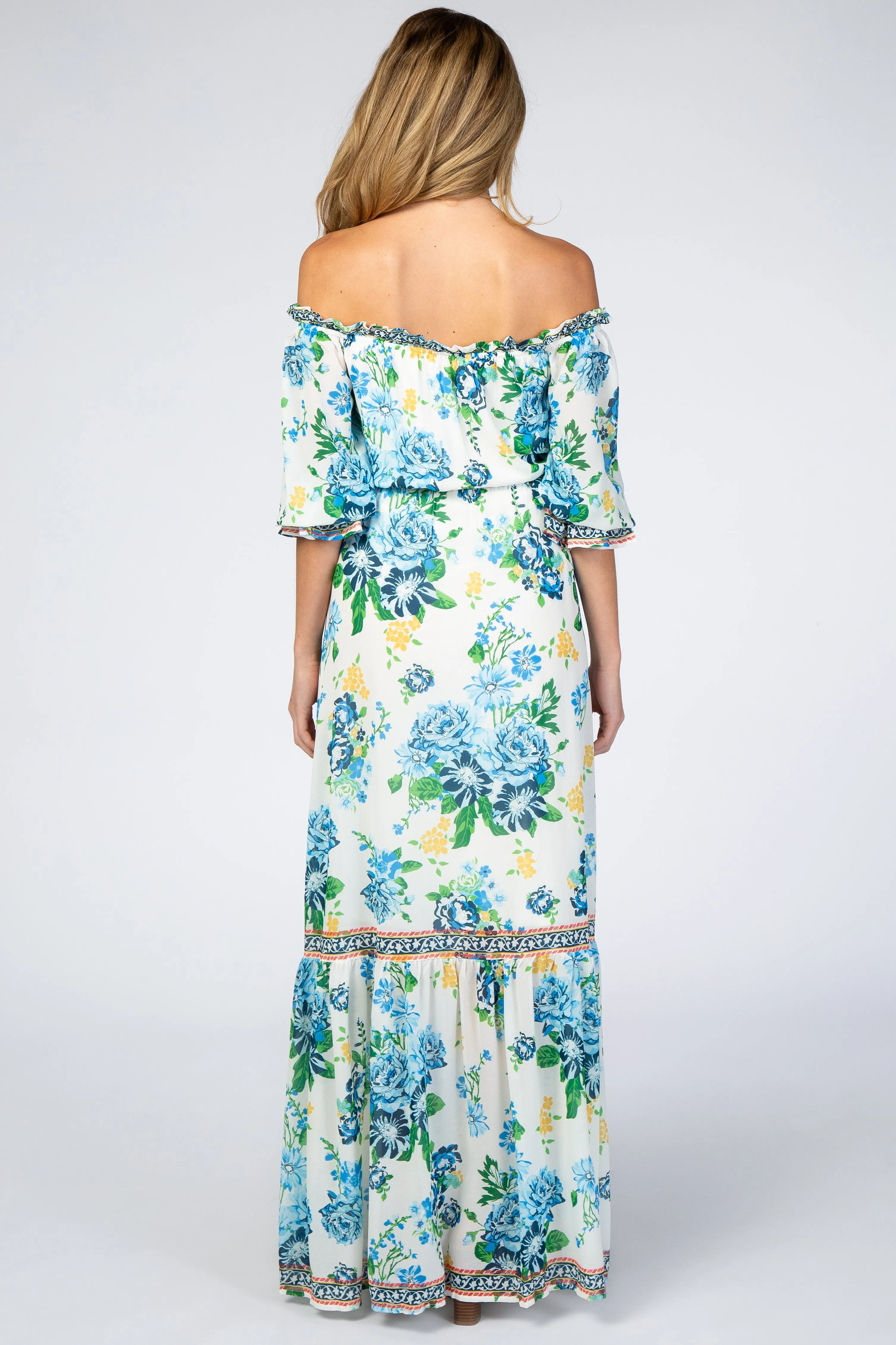 Ivory Floral Off Shoulder Maternity Maxi Dress sold by Pinkblush product image thumbnail 3