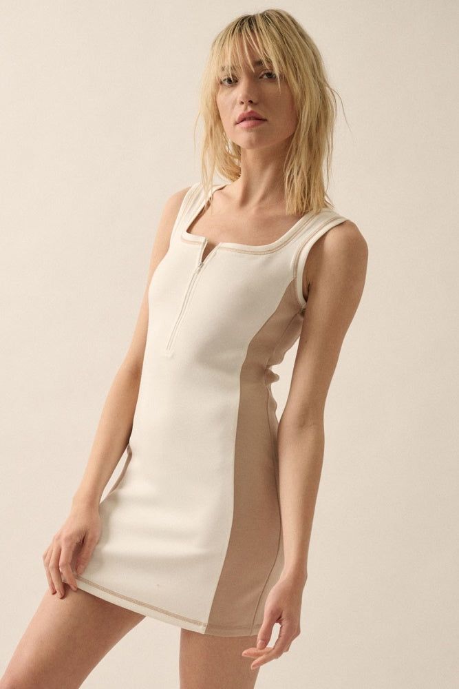 Cream Colorblock Half-Zip Mini Dress sold by Pinkblush product image thumbnail 2