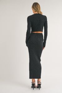 Black Rib Knit Side Button Maxi Skirt sold by Pinkblush