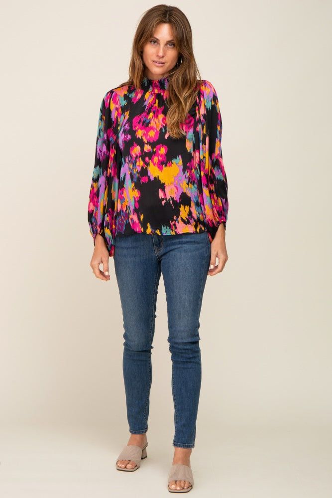 Black Abstract Smocked Mock Neck Blouse sold by Pinkblush product image thumbnail 5