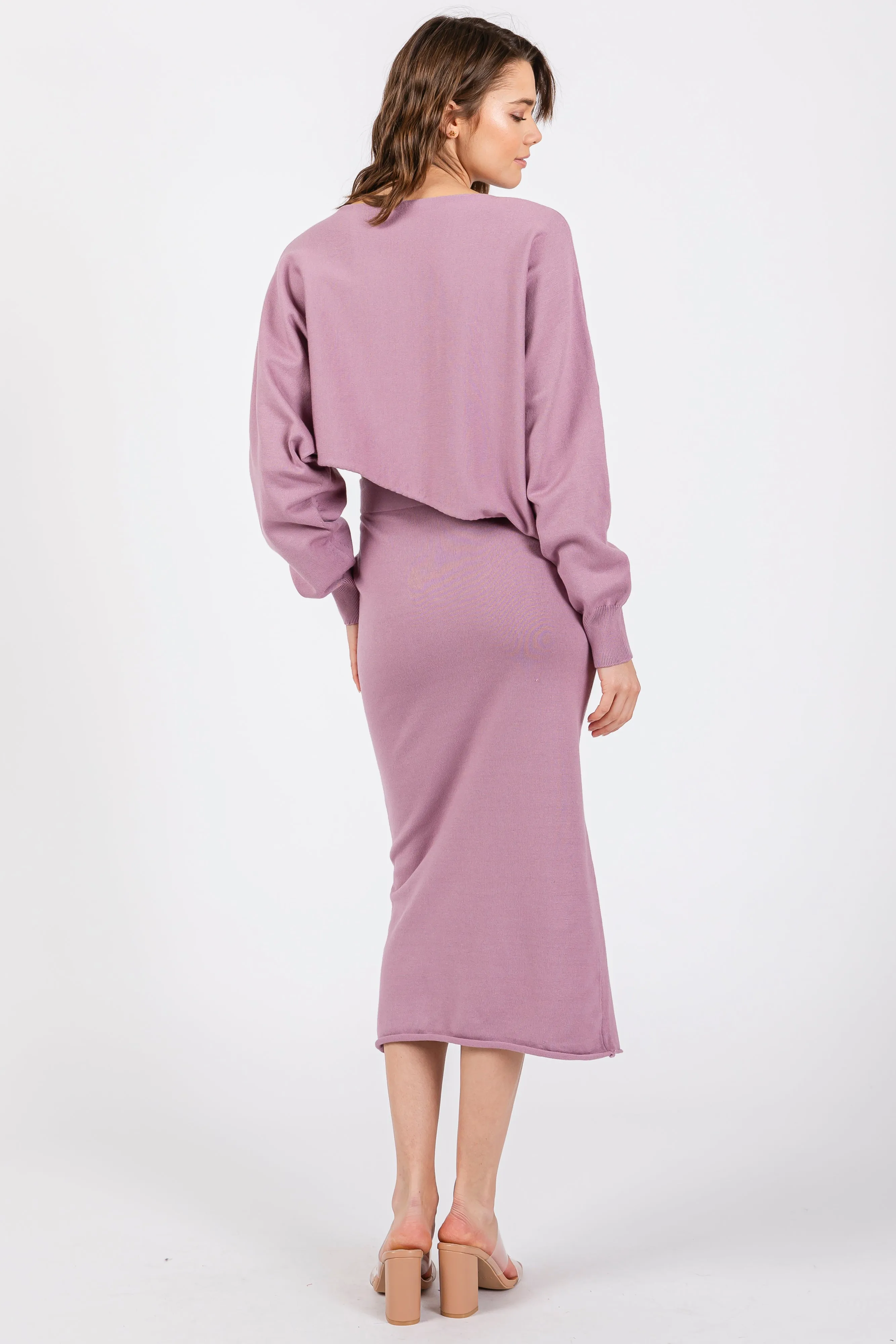 Mauve Knit Long Sleeve Crop Top Midi Skirt Set sold by Pinkblush product image thumbnail 3