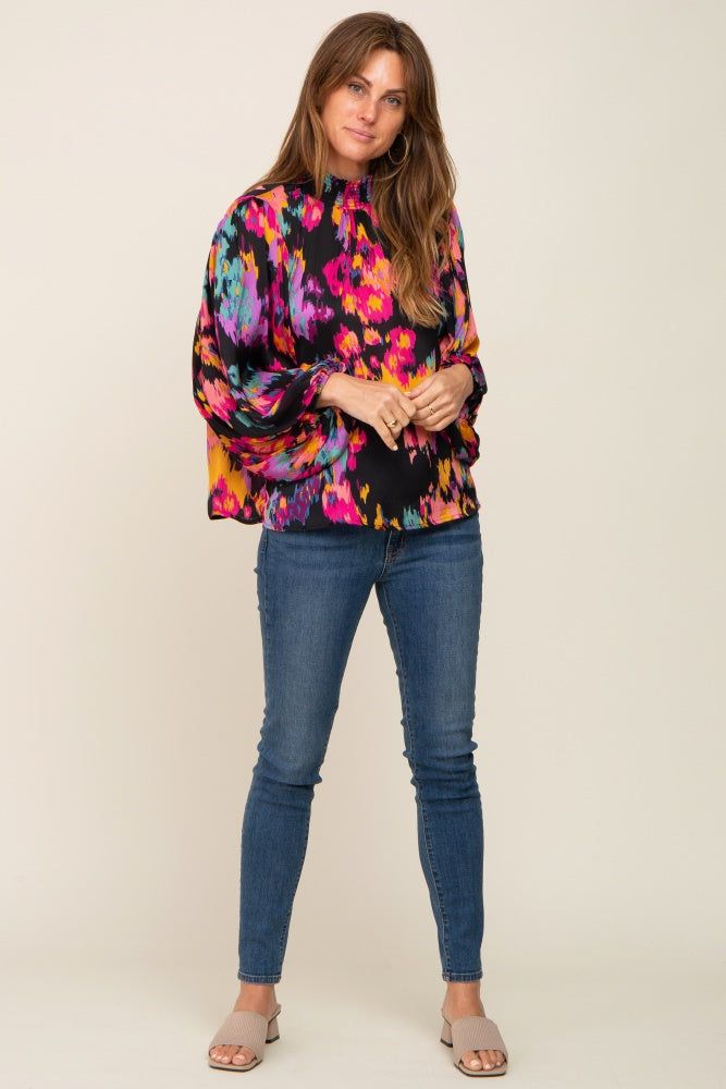 Black Abstract Smocked Mock Neck Blouse sold by Pinkblush product image thumbnail 6