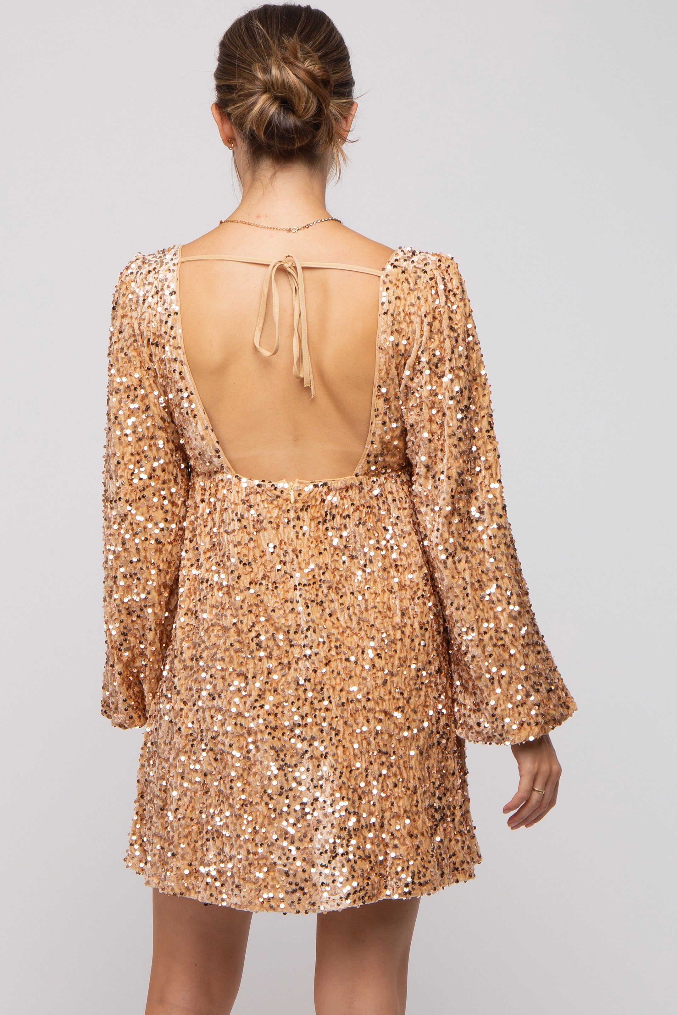Gold Sequin Velour Front Tie Maternity Mini Dress sold by Pinkblush product image thumbnail 4