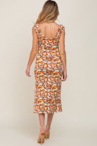 Mocha Floral Fitted Maternity Midi Dress sold by Pinkblush