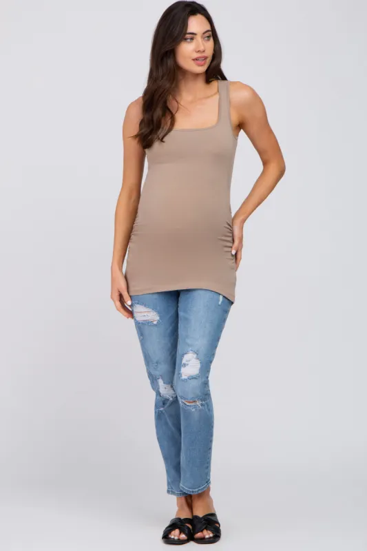 Taupe Ruched Maternity Tank Top sold by Pinkblush