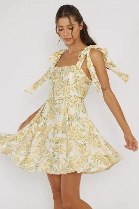 Yellow Floral Print Shoulder Strap Mini Dress sold by Pinkblush