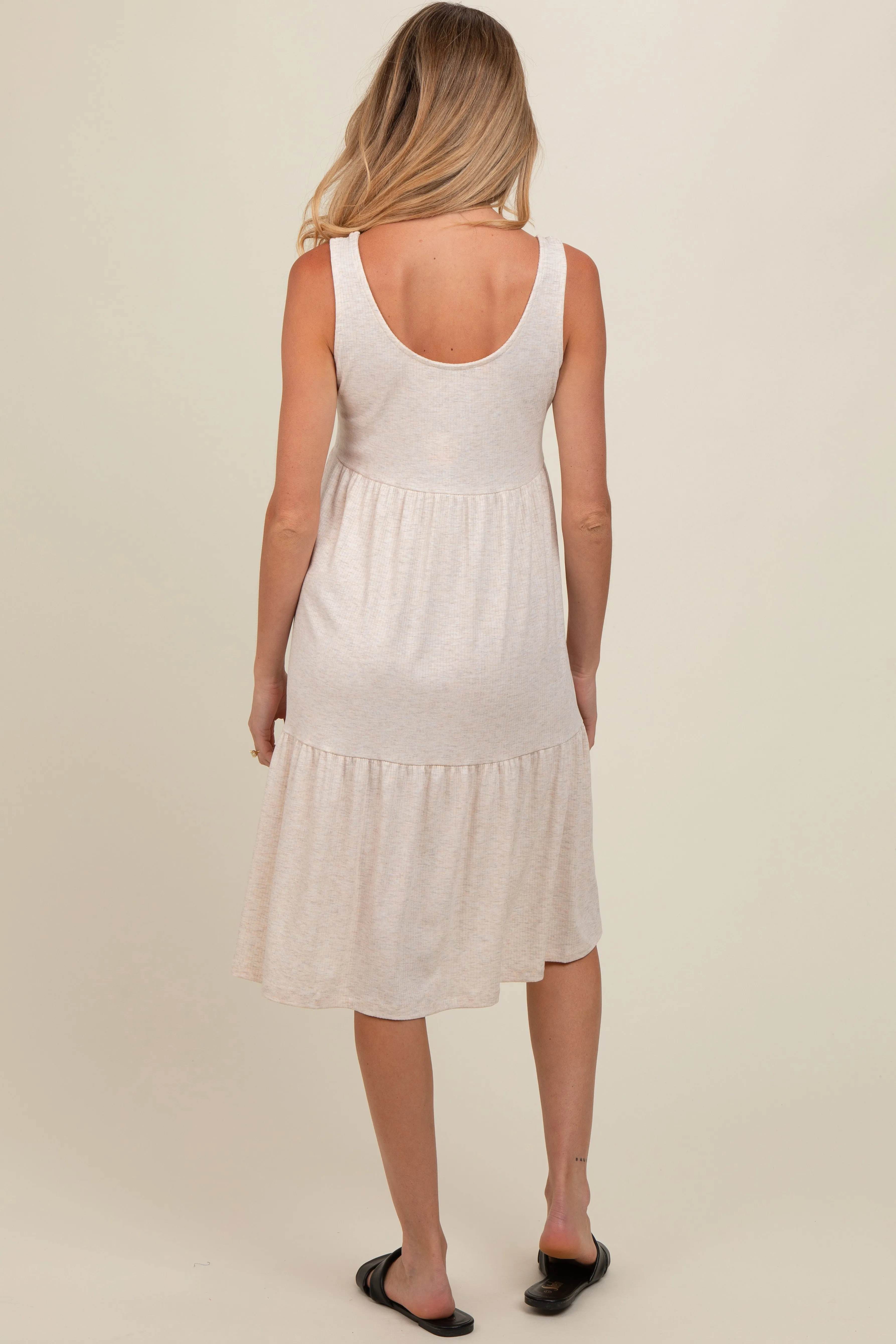 Beige Tiered Sleeveless Maternity Midi Dress sold by Pinkblush product image thumbnail 4
