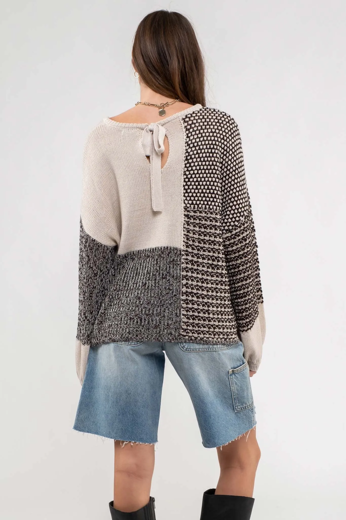 Black Multi Drop Shoulder Colorblock Knit Sweater sold by Pinkblush product image thumbnail 3