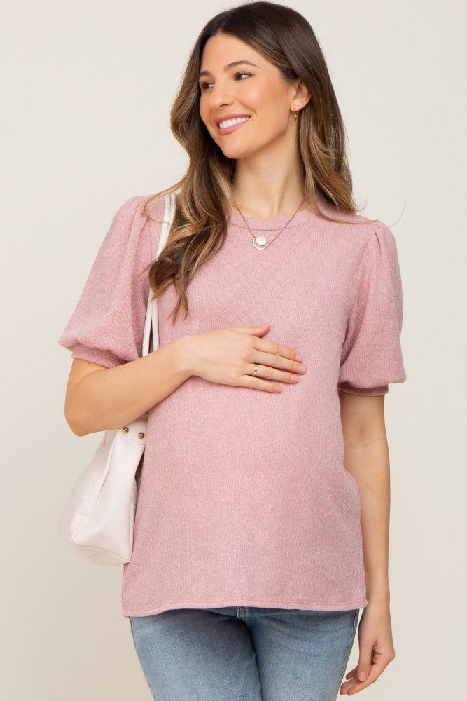 Mauve Puff Short Sleeve Maternity Top sold by Pinkblush