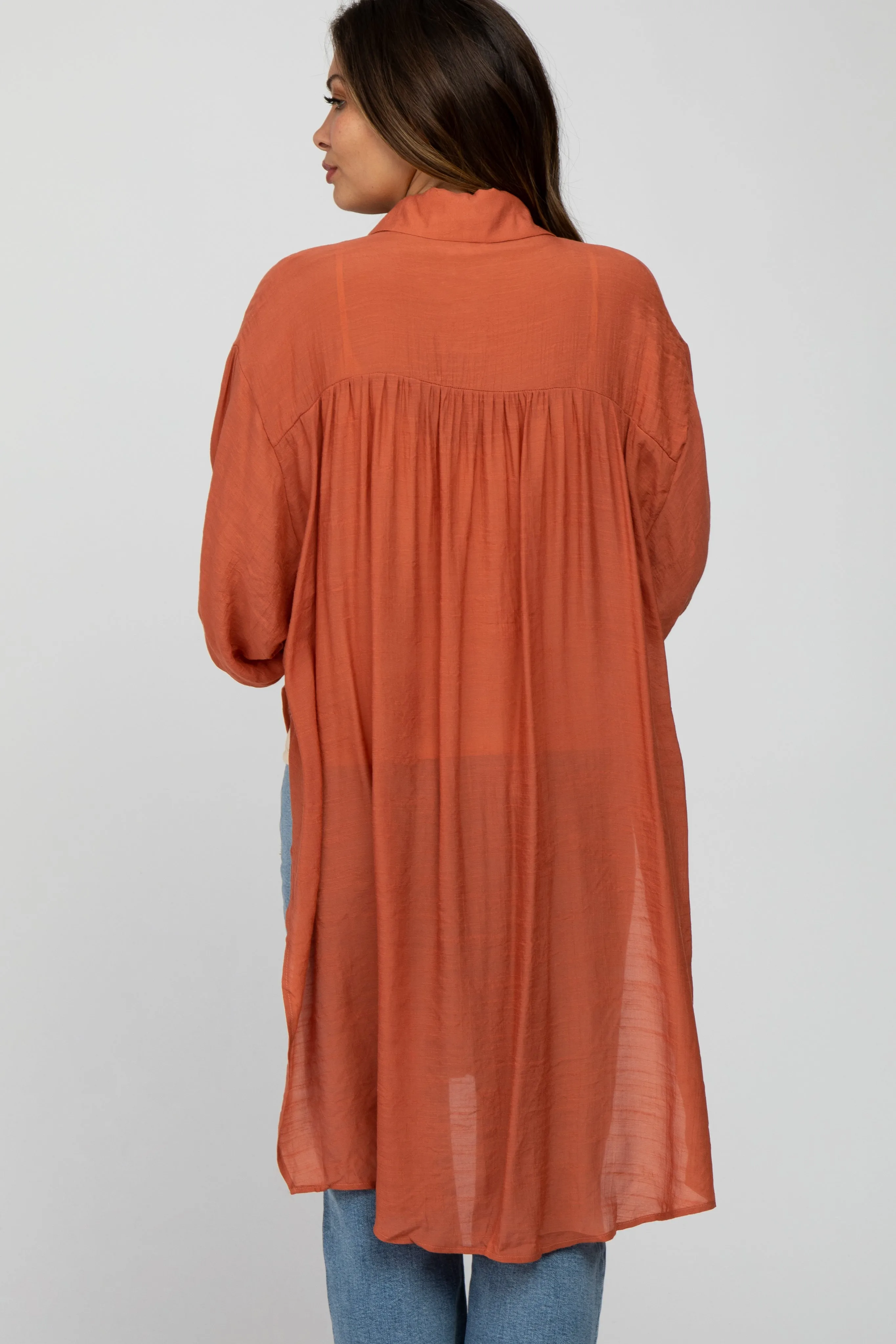 Rust Button Front Side Slit Oversized Maternity Blouse sold by Pinkblush product image thumbnail 4